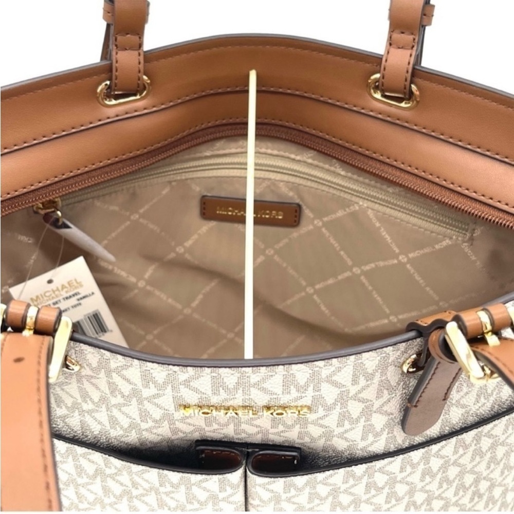 Michael Kors Medium Double Packet Tote Bag & Trifold Wallet Vanilla/Brown - Picture 6 of 13